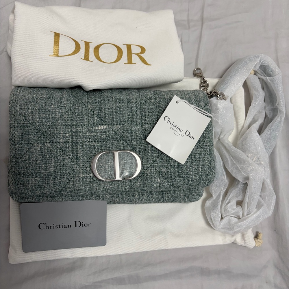 Dior Textured Gray Clutch with Silver Accents